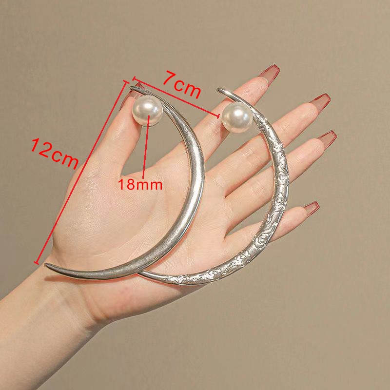 Trâm cài tóc nữ cá tính hình trăng khuyết bán nguyệt đính hạt trai ABS dùng búi tóc hằng ngày phong cách công sở vintage