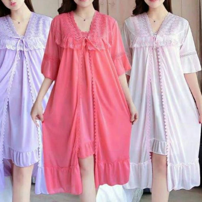 ➲ Bộ Đồ Lót Kimono Bằng satin Trơn Phối Ren Thời Trang 2-1 Cho Cặp Đôi ✴ | BigBuy360 - bigbuy360.vn