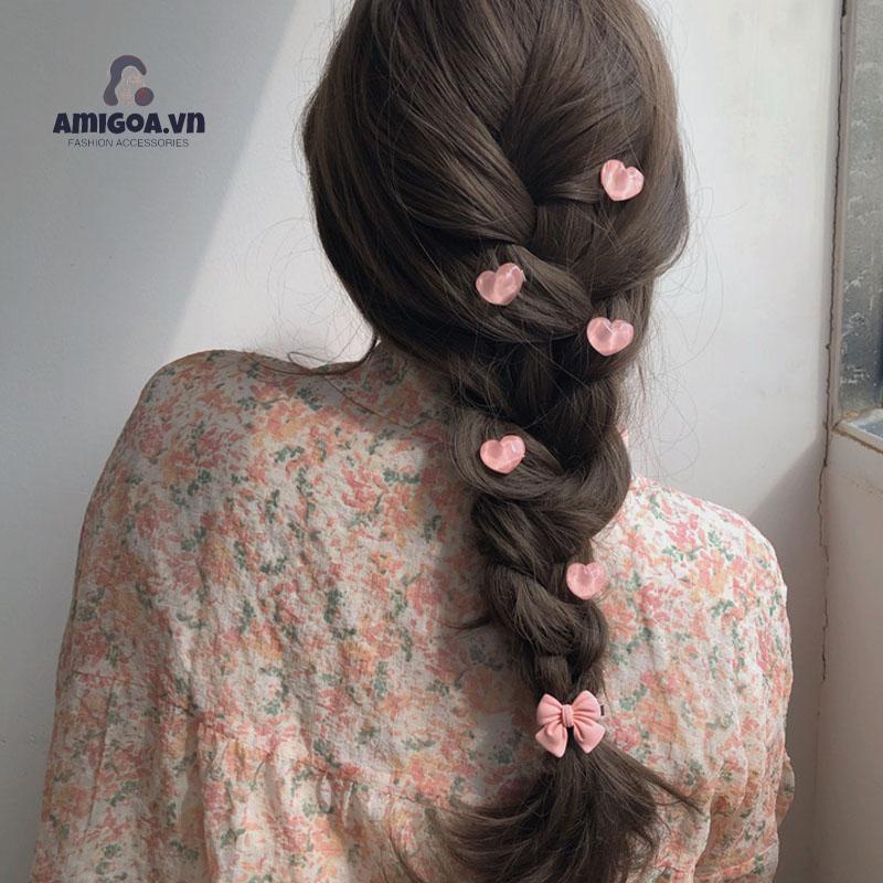 ✨✨Kẹp Tóc Hình Nơ Họa Tiết Trái Tim/Quả Đào Xinh Xắn Cho Bé Gái