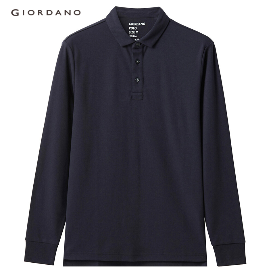 Áo Thun Giordano 01010779 Bằng Cotton Dày Dặn Tay Dài Cổ Polo Màu Trơn Dành Cho Nam