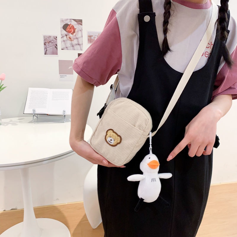 Túi Đeo Chéo Canvas Mềm Hình Gấu Dễ Thương Phong Cách Harajuku Cho Nữ
