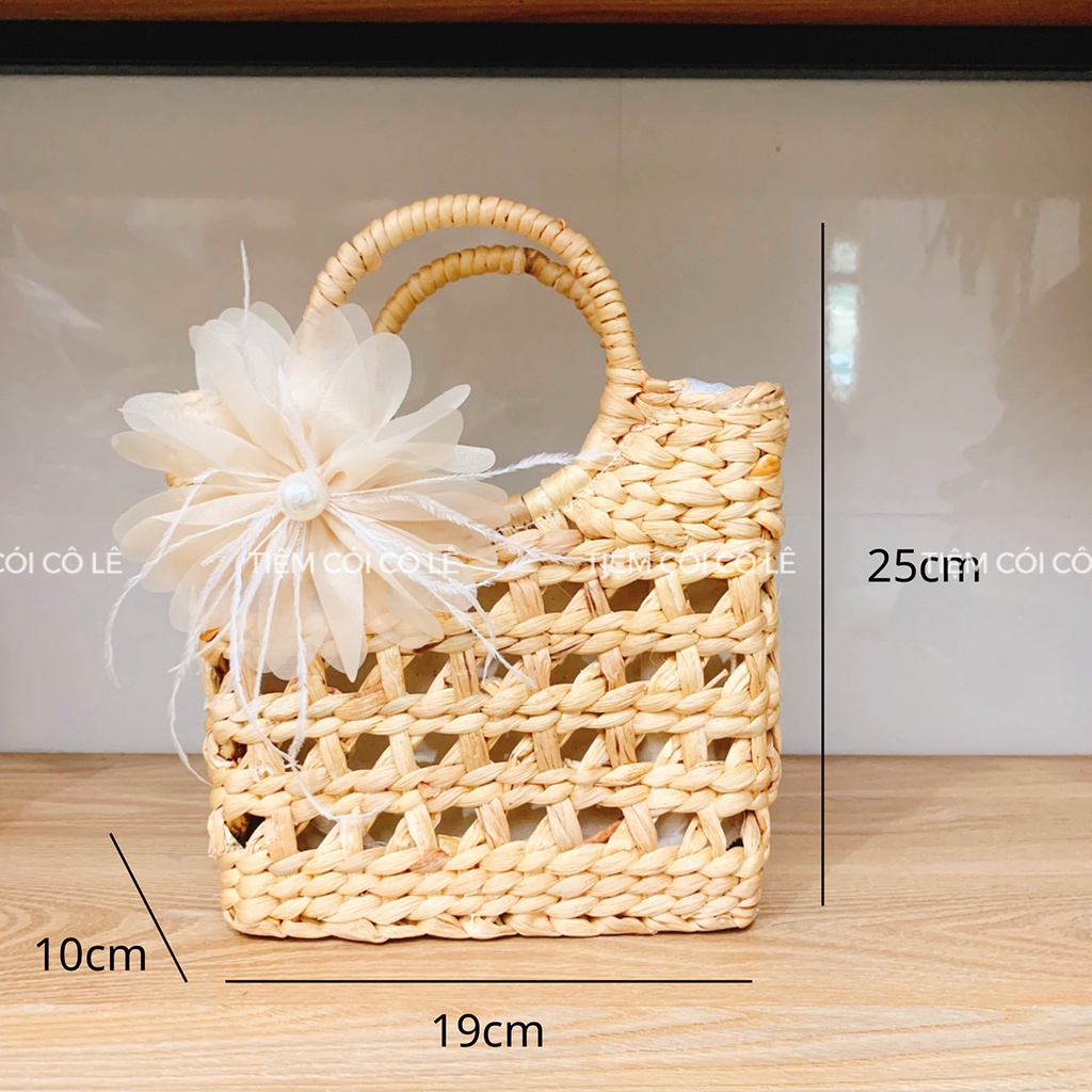 Túi cói lục bình đan kiểu rào xiên xinh xắn size 19cm - Tiệm Cói Cô Lê