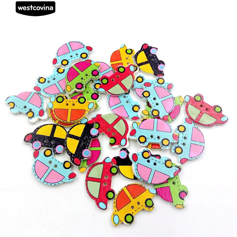 Set 50 Nút Gỗ Hình Xe Hơi Mini Dễ Thương Tiện Dụng Cho Thủ Công