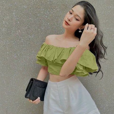 Áo bẹt vai  viền bèo tay ngắn xòe siêu hot(U.NG)