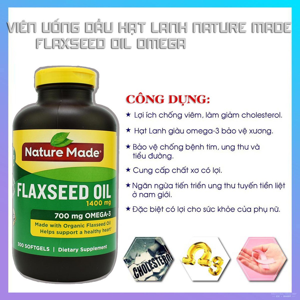 Viên Uống Flaxseed Oil 300 Viên - dầu hạt lanh nature made - Amipharma