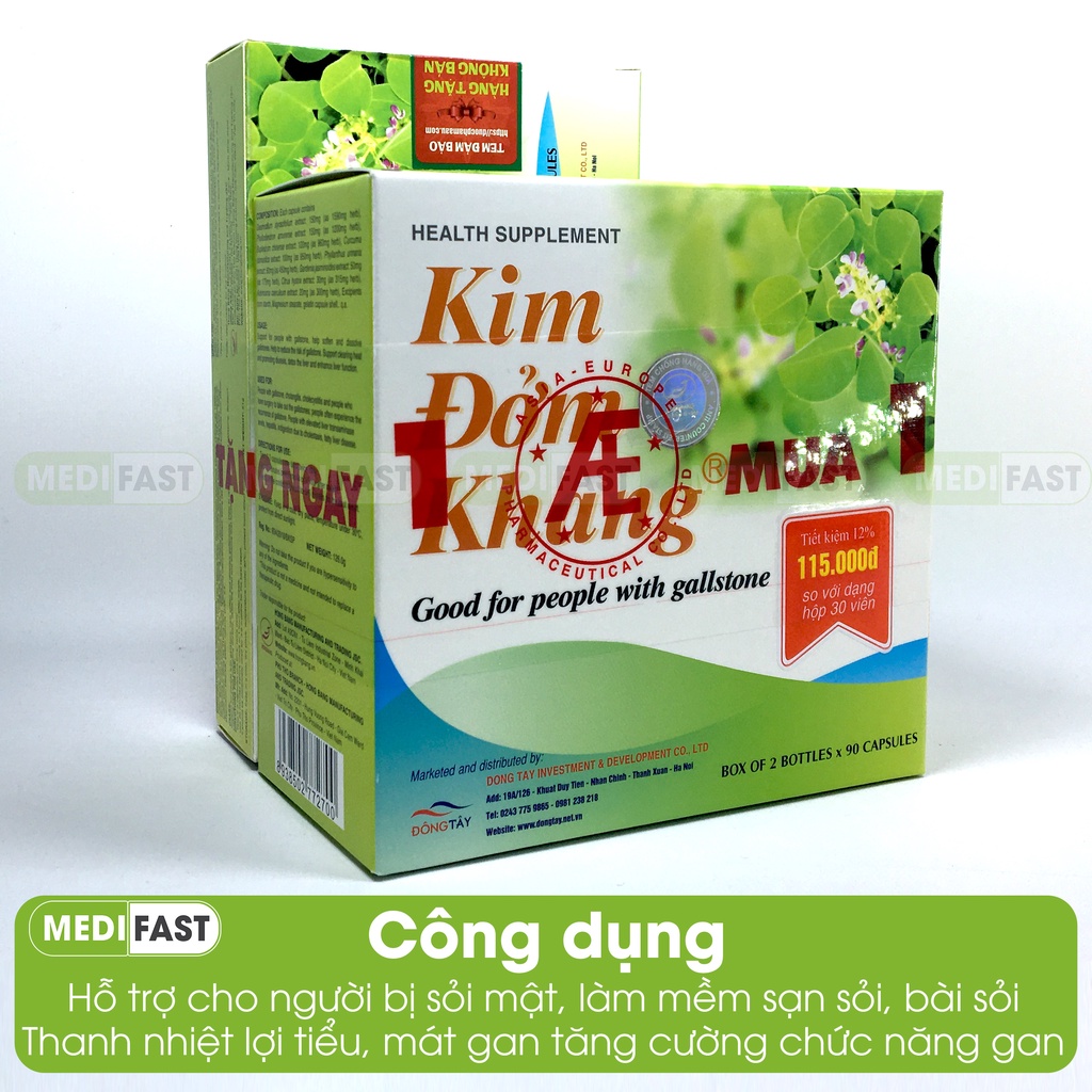 Kim Đởm Khang - Hỗ trợ giảm sỏi mật, tán sỏi, mát gan an toàn hiệu quả từ thảo dược - Hộp 180 Viên tặng kèm hộp 30 viên