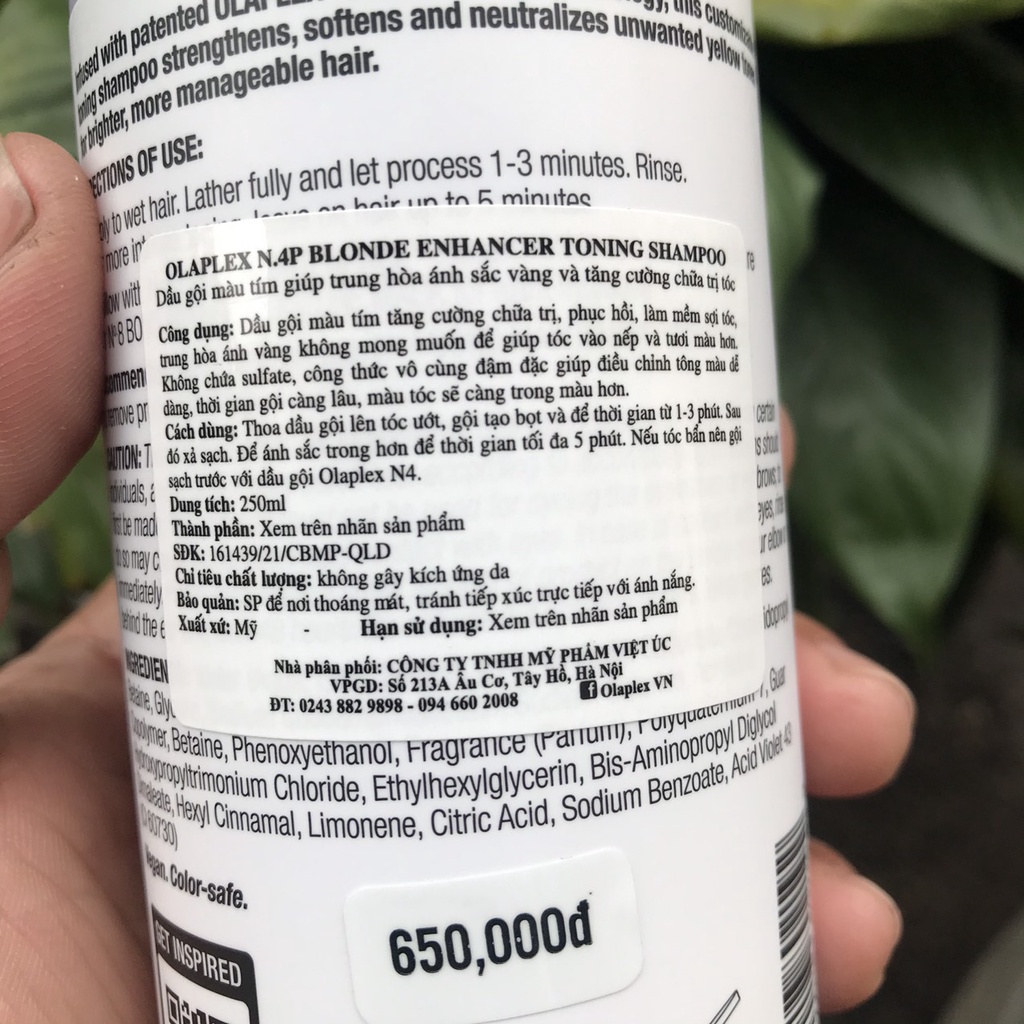 Dầu gội tím khử sắc tố vàng Olaplex No.4P Blonde Enhancer Toning Shampoo 250ml __