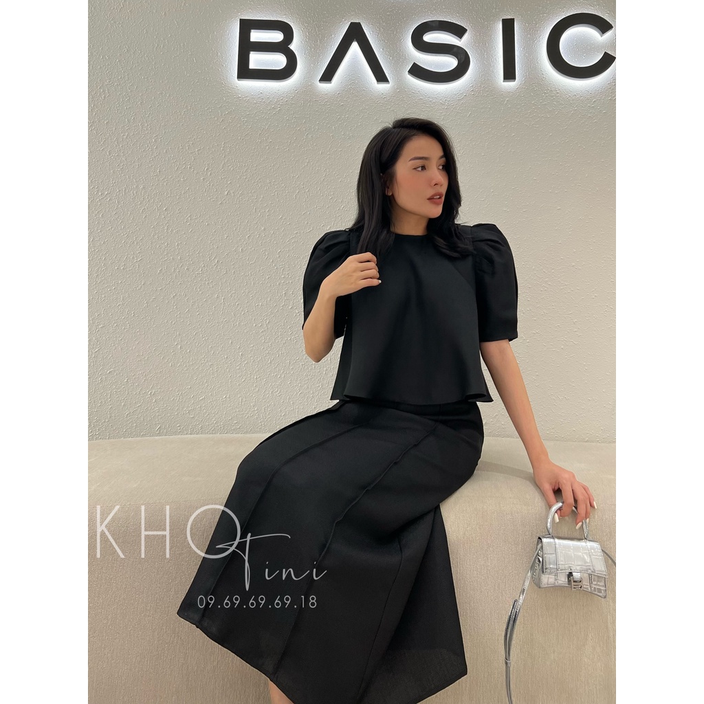 Set áo tay bồng gân + chân váy dài