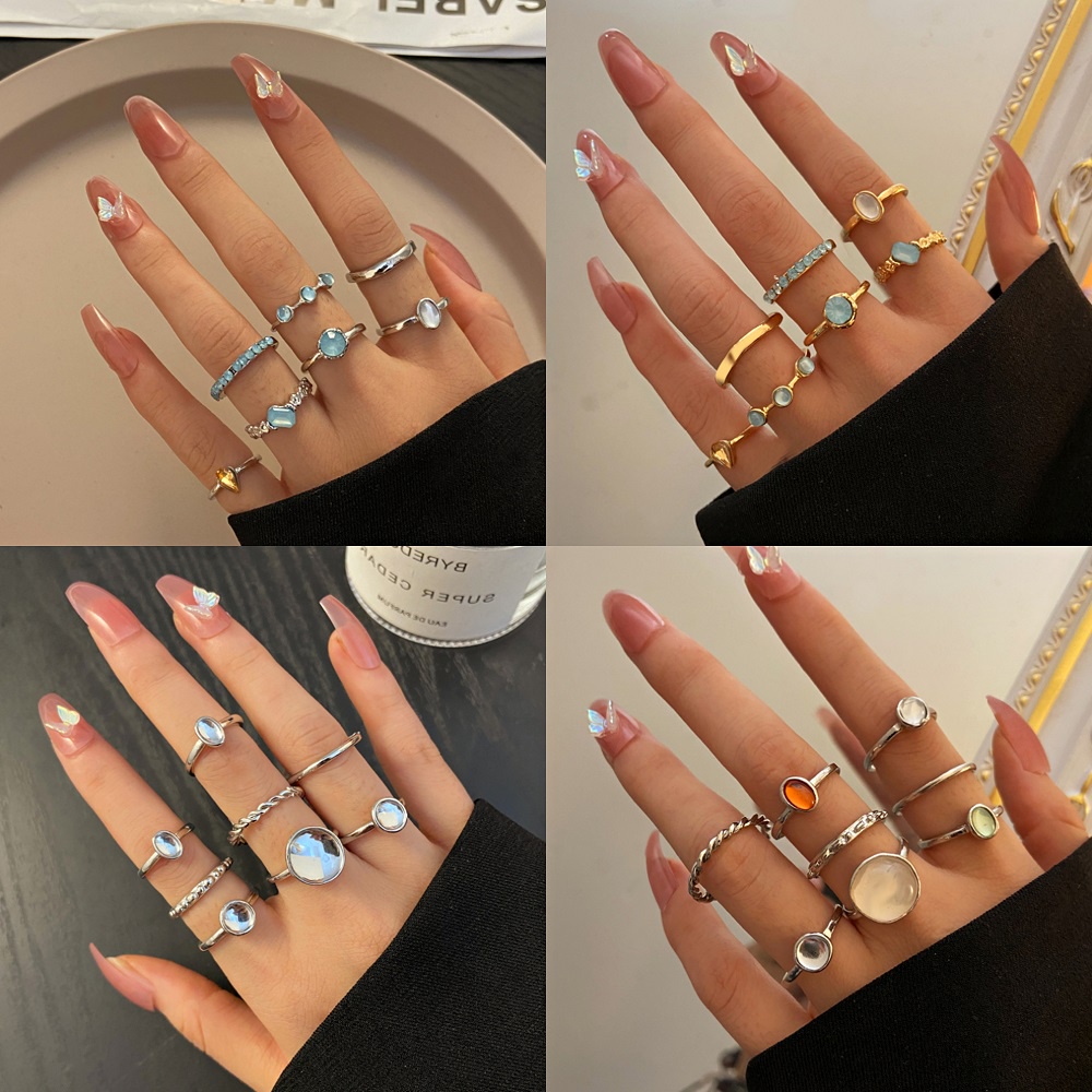 7 Nhẫn đính pha lê đá Zircon đơn giản thời trang có thể điều chỉnh cho nữ