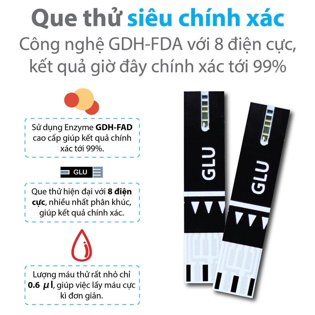 Máy đo đường huyết Yamada - Giọng nói tiếng Việt, thử tiểu đường, đo chỉ số hồng cầu HCT, tặng 10 que thử