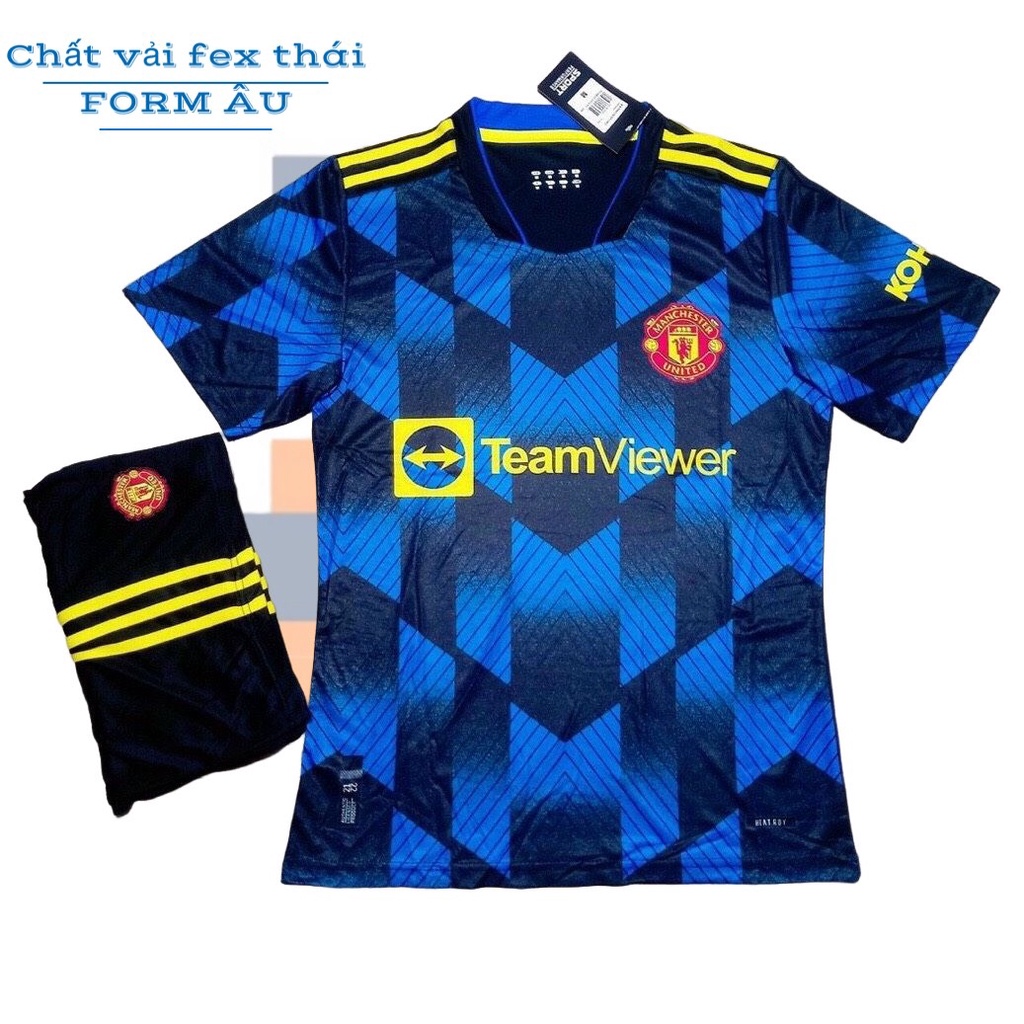 Bộ Quần Áo Bóng Đá M.U Xanh Dương Xanh Đen