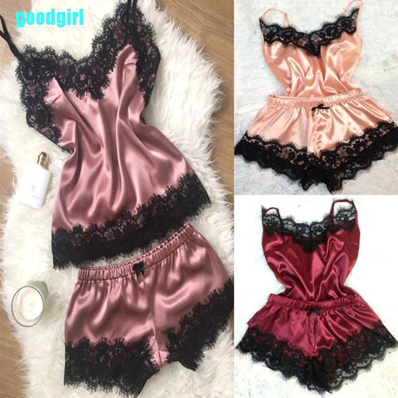 Bộ Đồ Ngủ Hai Dây Bằng Vải Satin Viền Ren Dành Cho Nữ