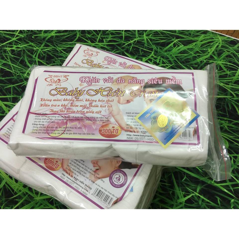 Combo 3 gói Khăn vải khô siêu thấm hút Hiền Trang Baby (200gram/1 gói) - Tặng 01 yếm tam giác xô