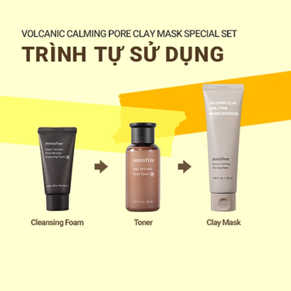 Bộ sản phẩm se khít lỗ chân lông đá tro núi lửa innisfree Volcanic Calming Pore Clay Mask Special Set