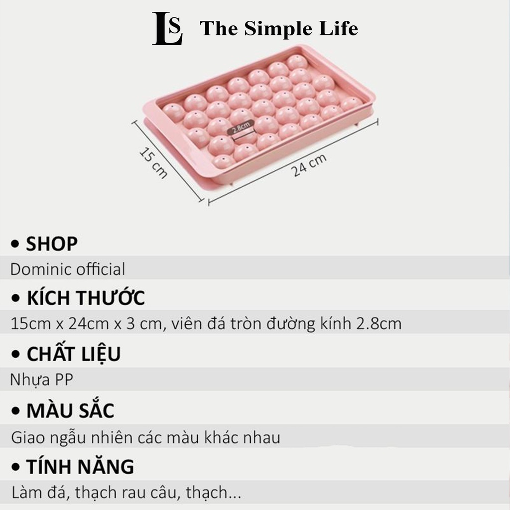 Khay làm đá bi, khay đá tròn 33 viên bỏ tủ lạnh, khuôn tạo thạch, kem trái cây có nắp đậy cao cấp [CHÍNH HÃNG]