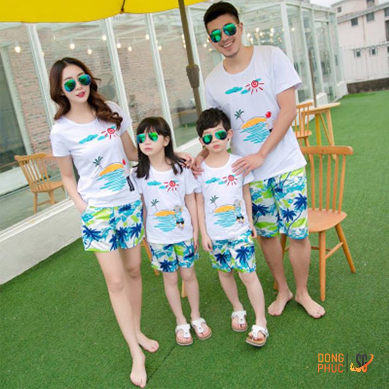 Đồ đi biển gia đình nguyên set gồm áo và quần nổi bật cho nam nữ hội nhóm đủ size bé trai bé gái DDB02 DONGPHUCSG