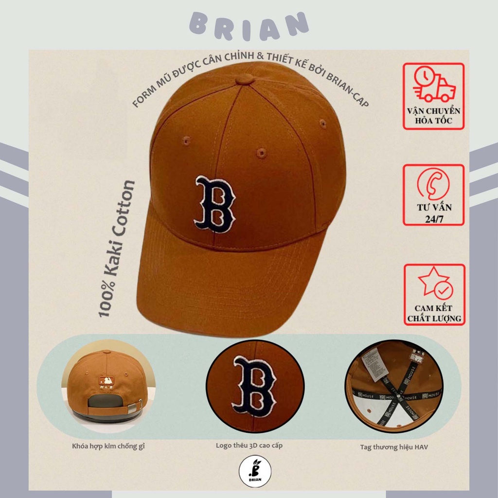 Mũ lưỡi trai chữ B nâu đất phong cách thể thao - Nón kết lưỡi trai thêu logo chữ B 3D form unisex, thời trang uzzlang