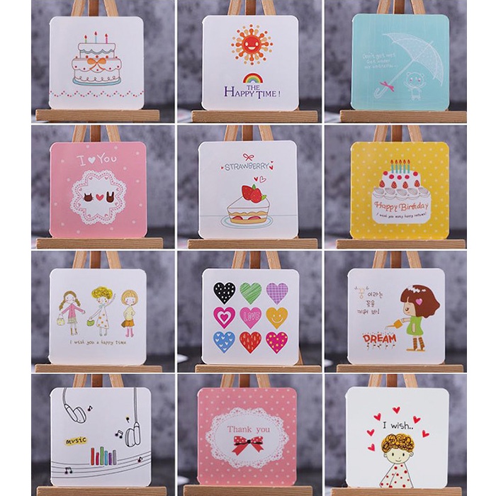Thiệp chúc mừng mini khổ 6x6cm, thiệp sinh nhật, thiệp tặng bạn gái, bạn trai, trẻ em hình ngộ nghĩnh