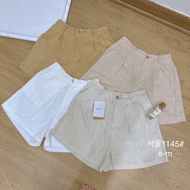 Quần short nữ lưng thun sau vải linen 2 size SM Pumi
