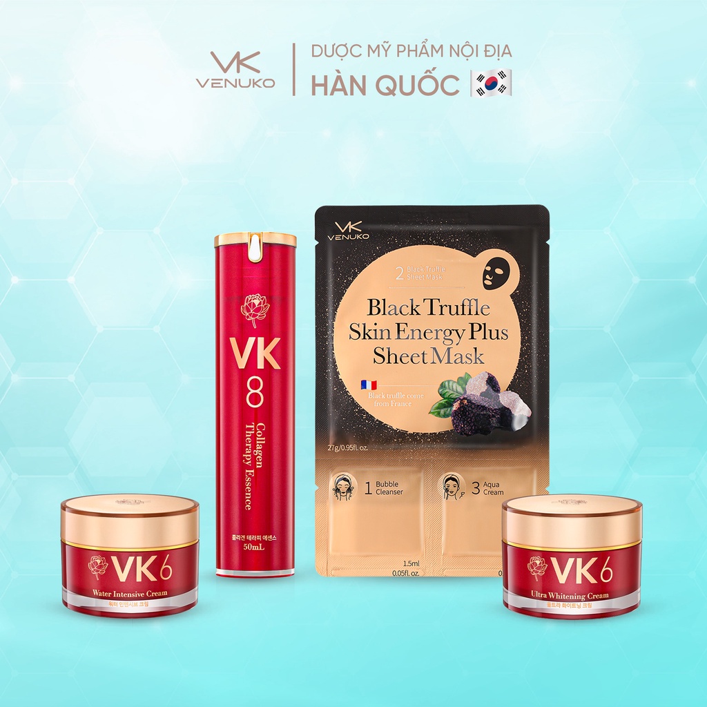 Combo 10 x Mặt nạ Venuko 30ml+ Tinh chất VK8 50ml+ Kem dưỡng trắng VK6 50ml+ Kem dưỡng ẩm cấp nước VK6 50ml