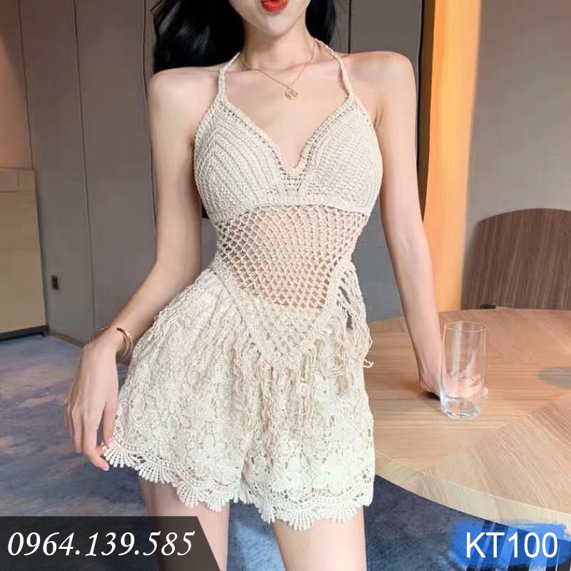 Bộ Bikini len che bụng, set 2 chi tiết, 3 chi tiết, Áo Bikini len cùng quần ren xinh, chất đẹp, có sẵn đệm lót | KT100