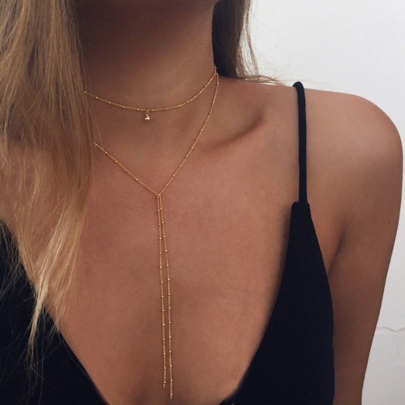 Dây chuyền dài 2 lớp hợp kim mạ vàng đơn giản cho nữ