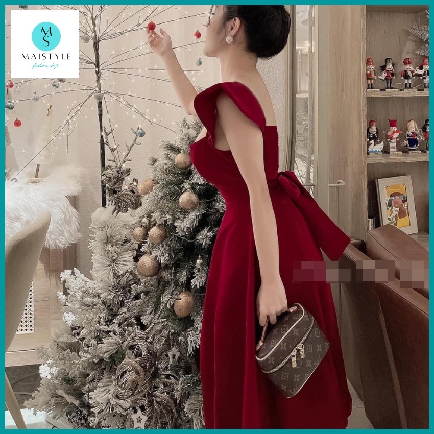 Đầm nữ MAISTYLE Váy nhung xòe tiểu thư đỏ 2 dây sang trọng dự tiệc MY1091 | BigBuy360 - bigbuy360.vn
