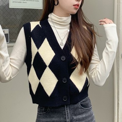 Áo Gile Len Nữ Ghile Cổ V Basic Kẻ Caro Có Cúc Kiểu Hàn Quốc Ulzzang Thời Trang Thu Đông