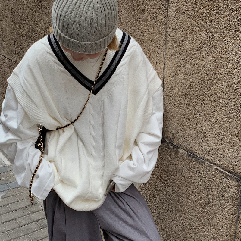 Áo len ghi lê cổ chữ V dáng rộng dành cho nữ | BigBuy360 - bigbuy360.vn