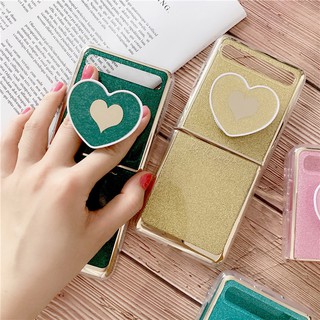 Electroplated Glitter Case For Samsung Galaxy Z Flip Plated Shockproof Cases Love Heart Ring Grip Stand Cover For Samsung Z Flip