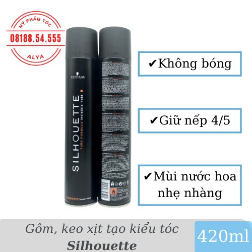 Gôm, keo xịt tóc SILHOUETTE 320ml tạo kiểu giữ nếp cho tóc. HÀNG CHÍNH HÃNG .