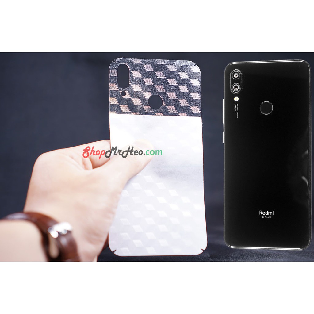 Bộ 3 SKin Dán Mặt Sau Lưng Vân 3D Xiaomi Redmi 7A - Redmi 7 - Redmi Note 7 - Carbon, Hình Hộp, Nhám