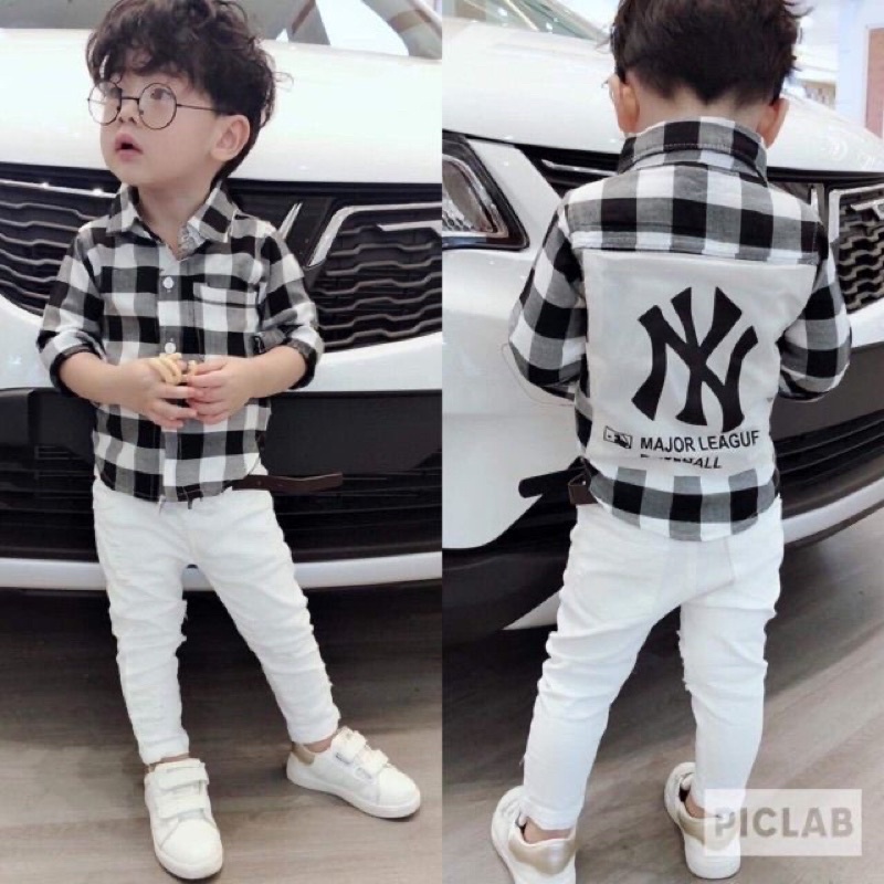 Áo sơ mi kẻ ny cho bé