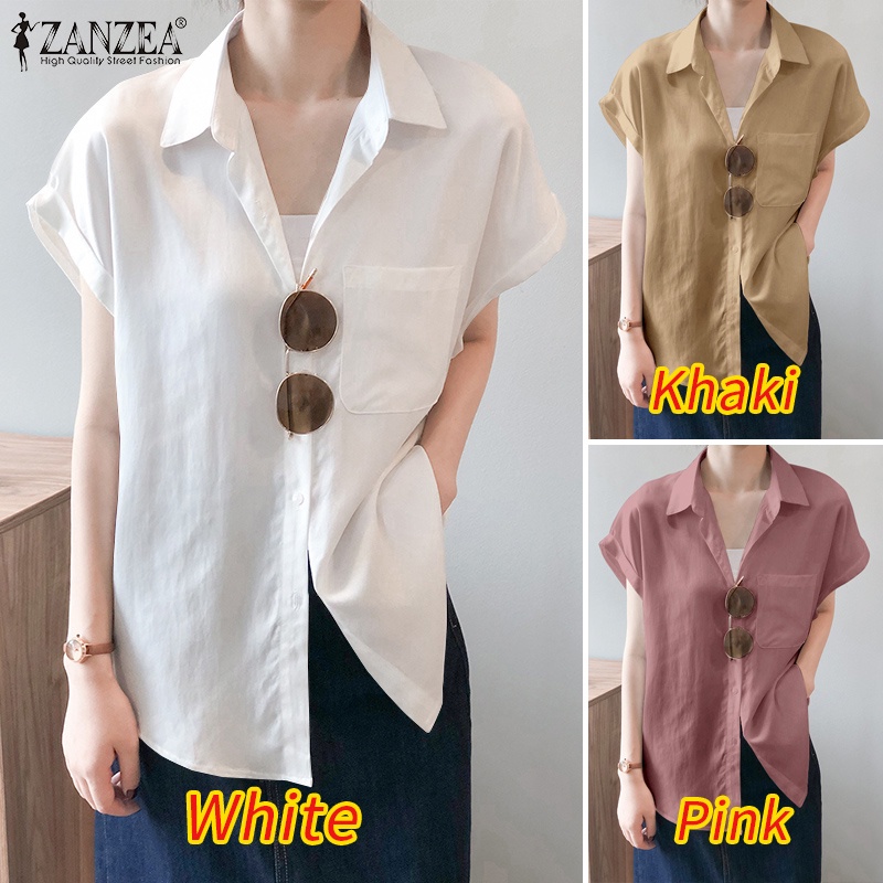 Zanzea Áo Sơ Mi Ngắn Tay Cài Nút Đơn Giản Thời Trang Nữ