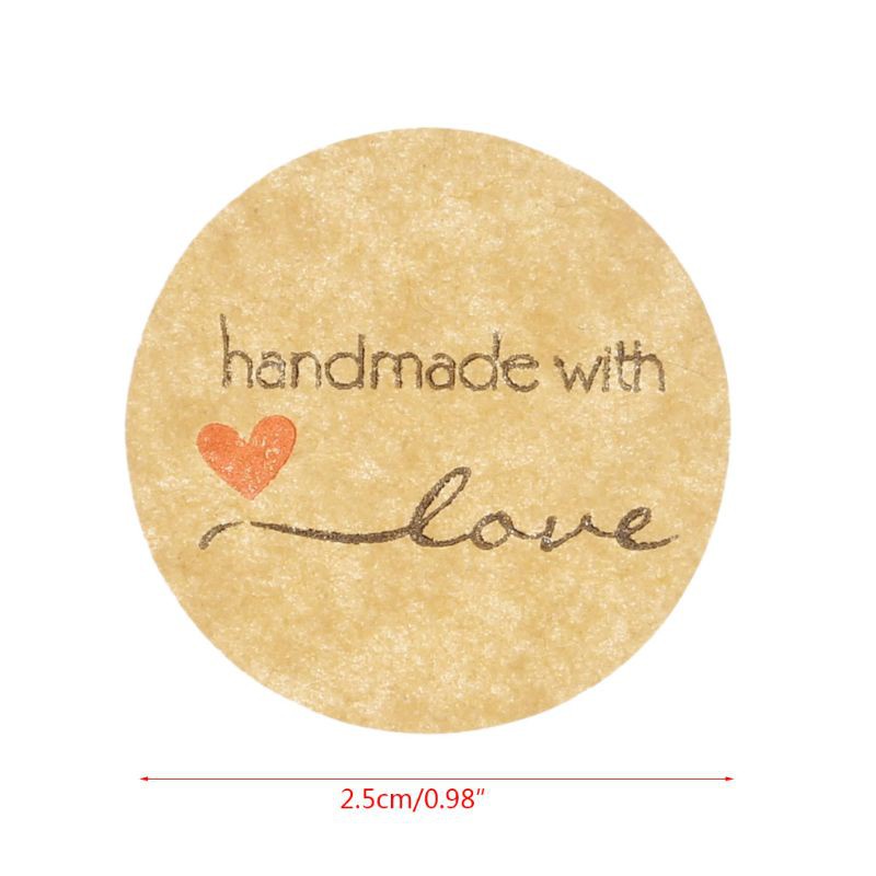 500 Miếng Dán Hình Tròn In Chữ Handmade With Love You Bằng Giấy Kraft Dùng Trang Trí Diy