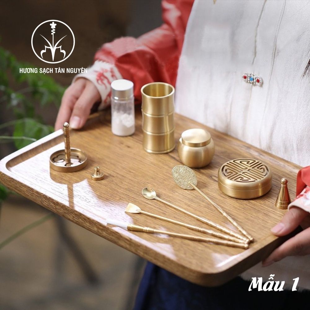 Dụng cụ đốt trầm hương, đồ đốt trầm hương bằng đồng nguyên khối cao cấp loại 1, bộ 12 món