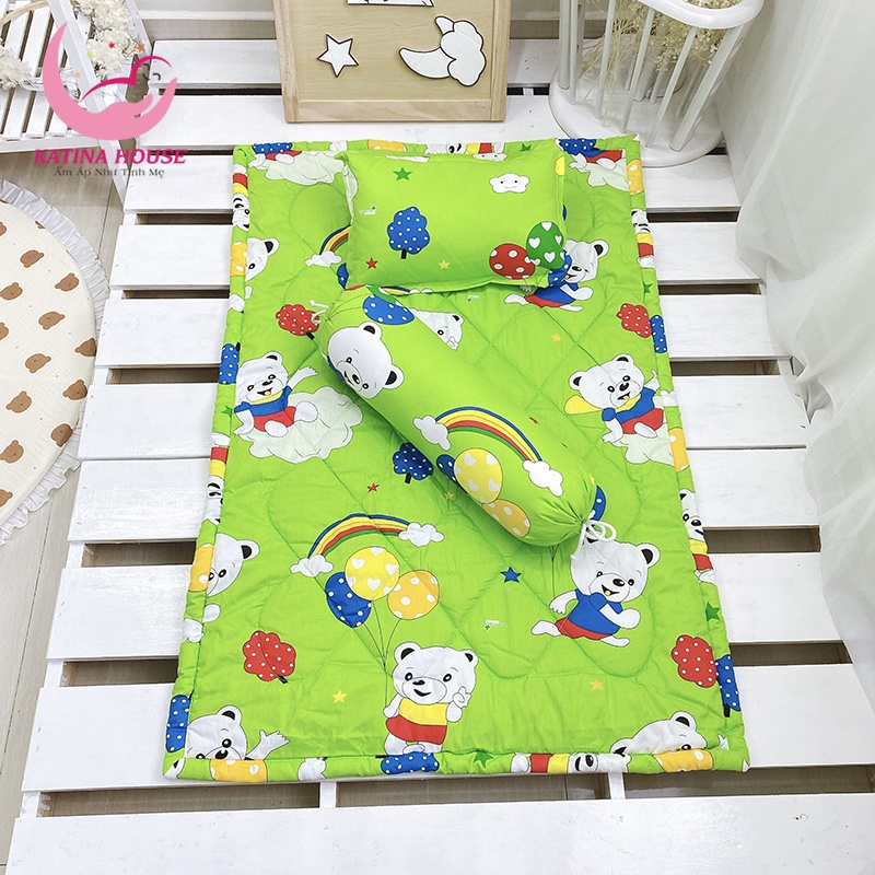 [Tặng kèm túi]Bộ nệm gối cho bé đi học mẫu giáo 80x120cm, vải Thắng Lợi mềm mát, nhiều họa tiết hoạt hình gần gũi thân t