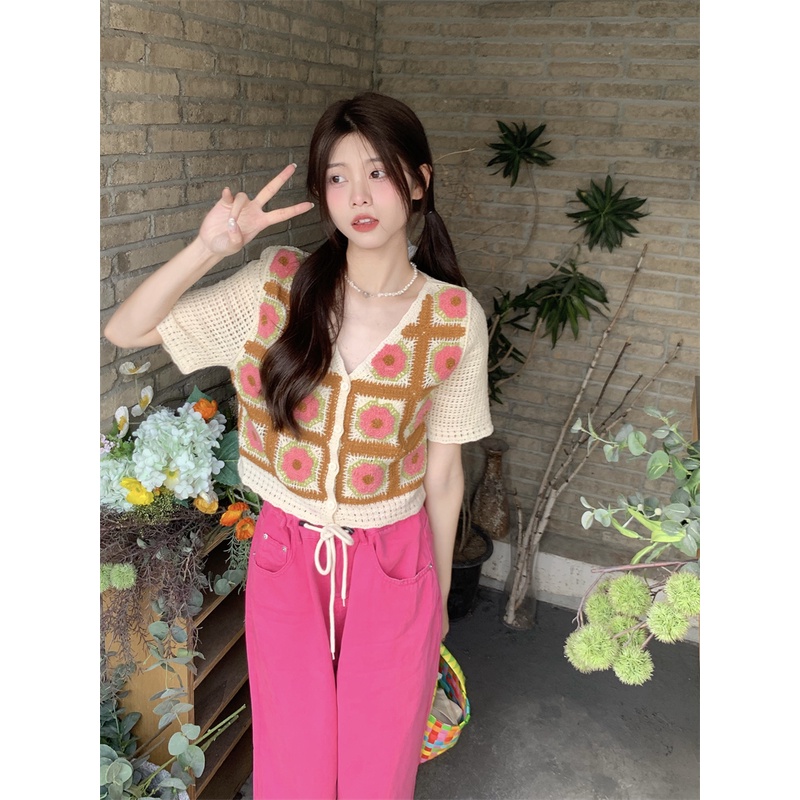 Áo cardigan ZHELIHANGFEI dệt kim tay ngắn cổ chữ V quyến rũ thời trang dành cho nữ