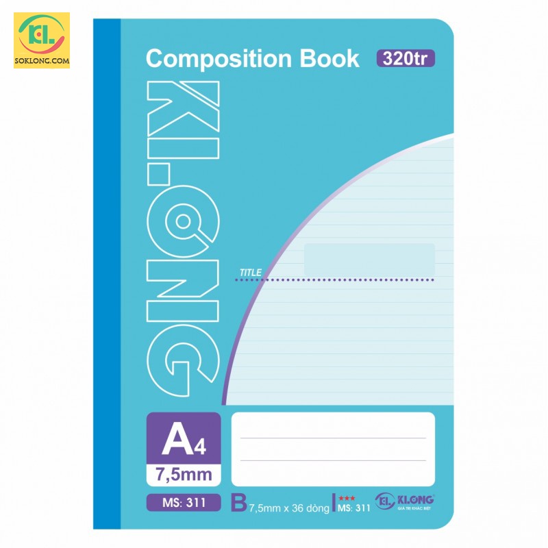 Vở may dán gáy A4 320 trang kẻ ngang MS 311 Compostion Book VPPKLONG, sổ Klong