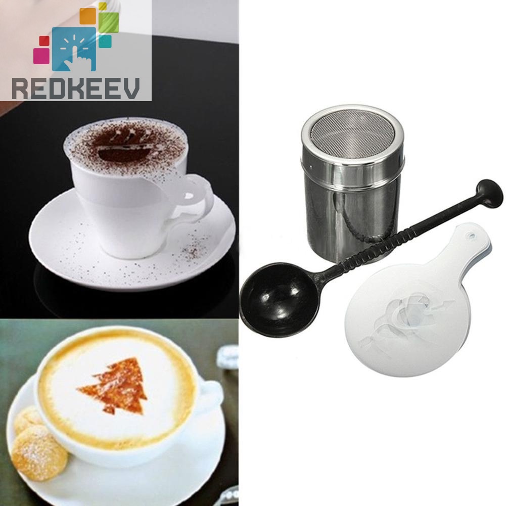 Bộ dụng cụ rắc socola và 16 khuôn tạo hình cappuccino