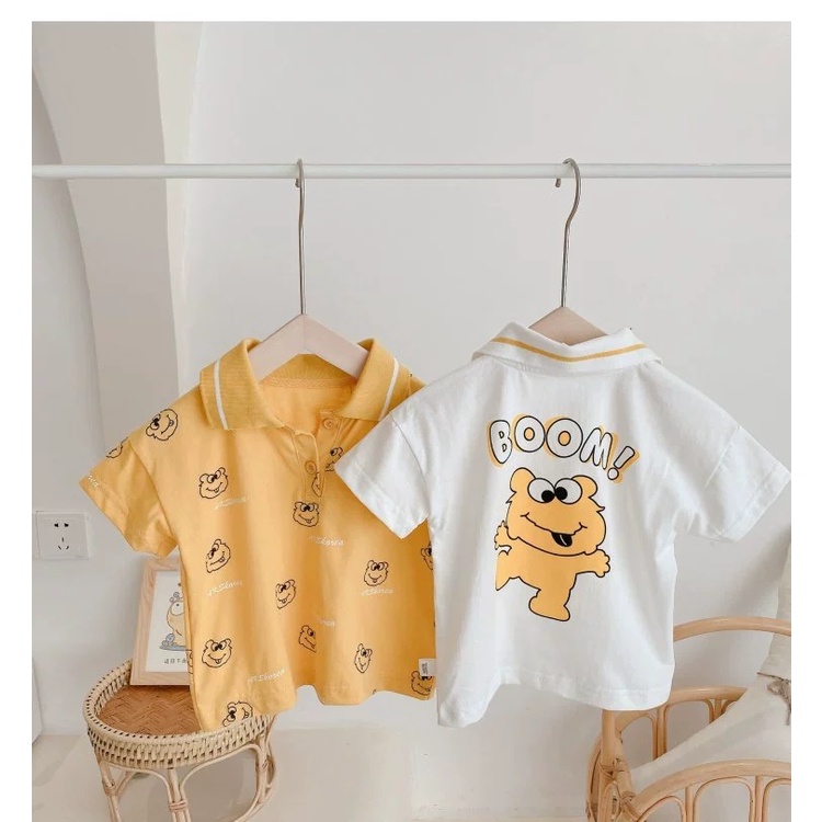 Áo polo bé trai, Áo polo cotton cộc tay trẻ em in hình ếch con đáng yêu cho bé trai