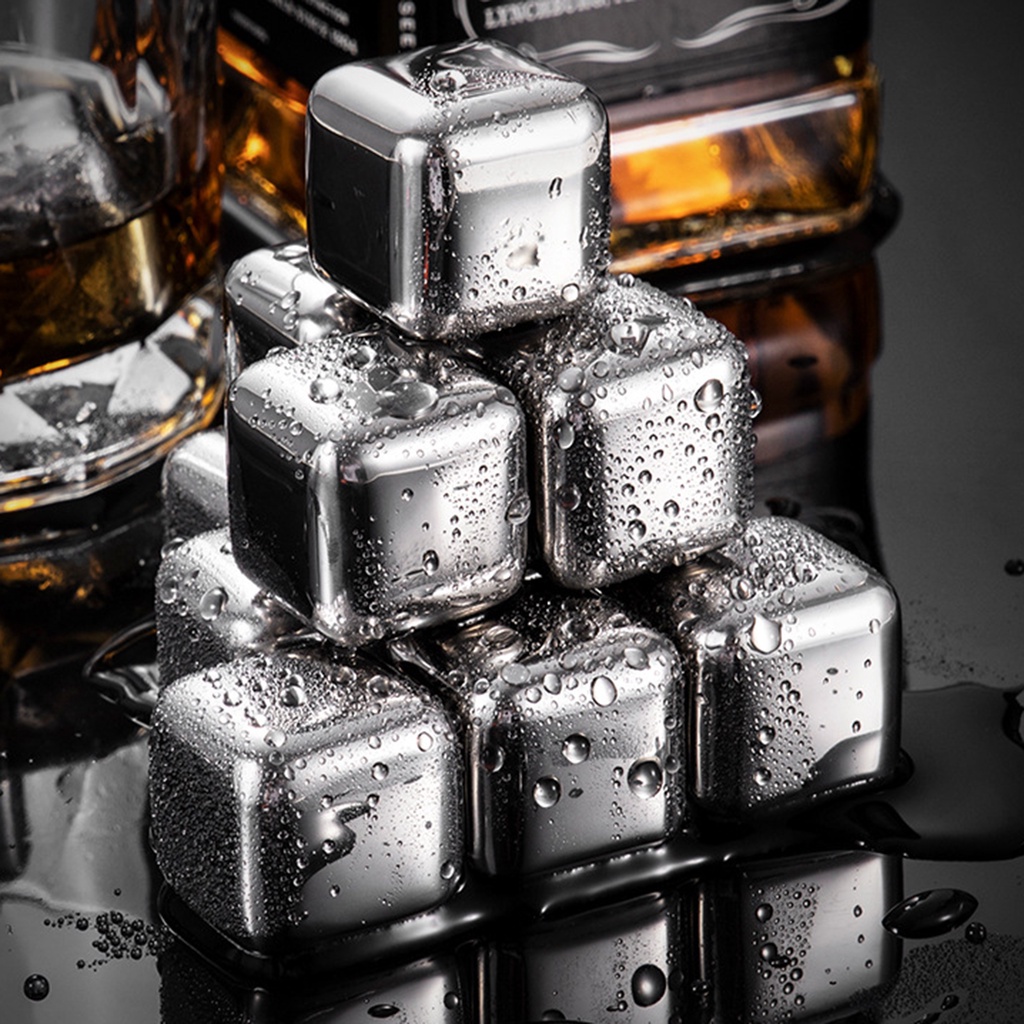 <biuboom> 1 Set Ice Cubes Anti-deformation Reusable Stainless Steel Quick Cooling Whiskey Chilling Stones for Bar