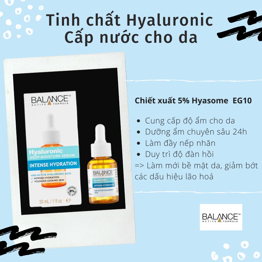 [CHÍNH HÃNG] Tinh Chất Cấp Nước Balance Active Formula Hyaluronic Deep Moisture Serum 30ml