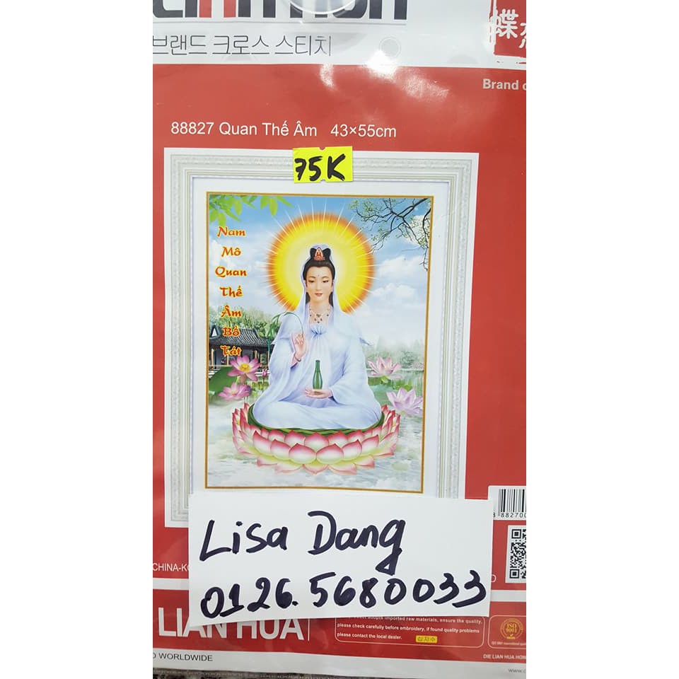 Tranh thêu PHẬT QUAN ÂM 43x55cm chưa thêu 3d 88827