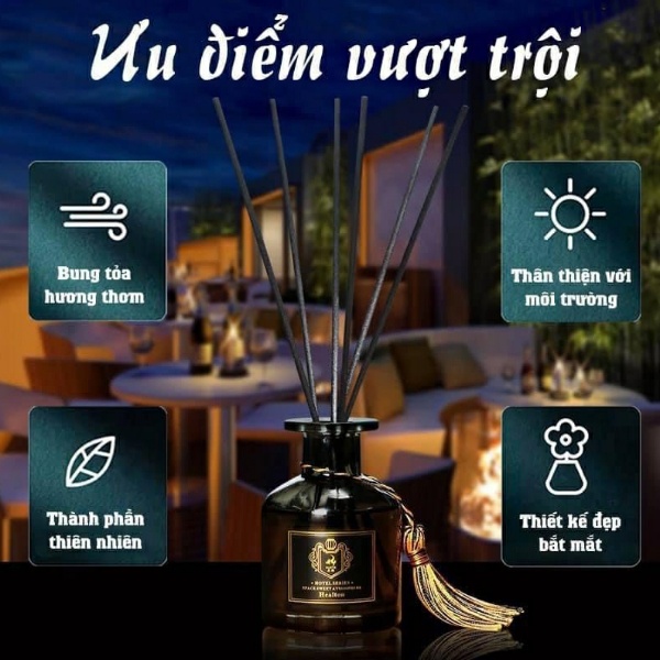 Tinh dầu thơm phòng HOTEL 50ml hương dịu dàng kèm que mây dây trang trí để phòng khách ngủ ô tô tủ bàn TDH01 [CEC Store]