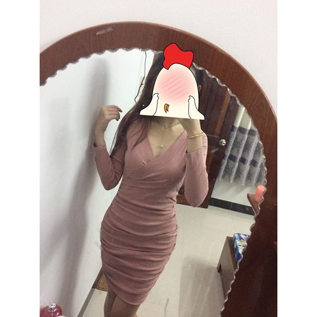Đầm body dự tiệc tay dài, cổ tim chéo, nhún eo tôn dáng dạo phố, dự tiệc sang trọng TFshop TF369