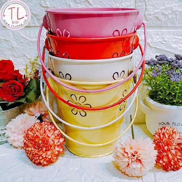 Xô cắm hoa có quai xách – Combo xô đựng hoa họa tiết xinh xắn gồm 4 cái