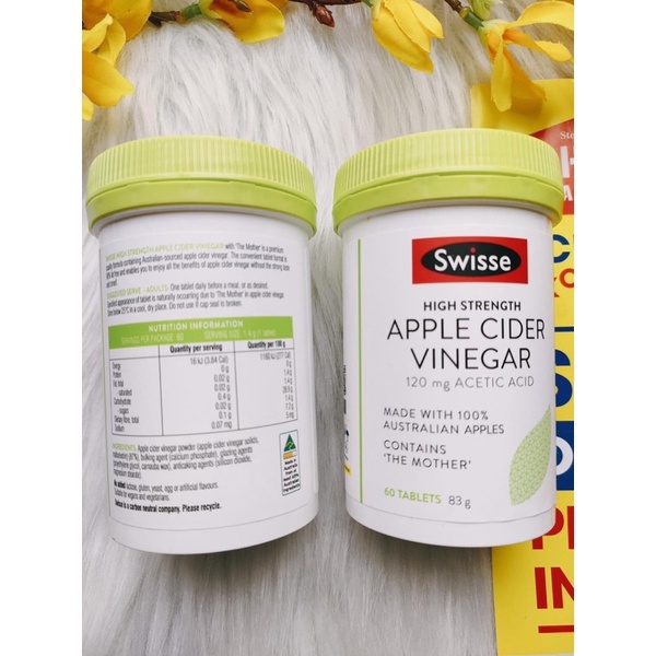 Viên Giấm Táo Giảm Cân, Giữ Dáng hộp 60 viên từ Úc Swisse Apple Cider Vinegar 120mg Giấm táo swisse