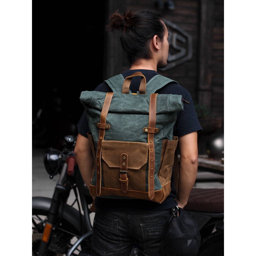 Balo Da Bò Thật balo canvas BL01  - Du Mục Store