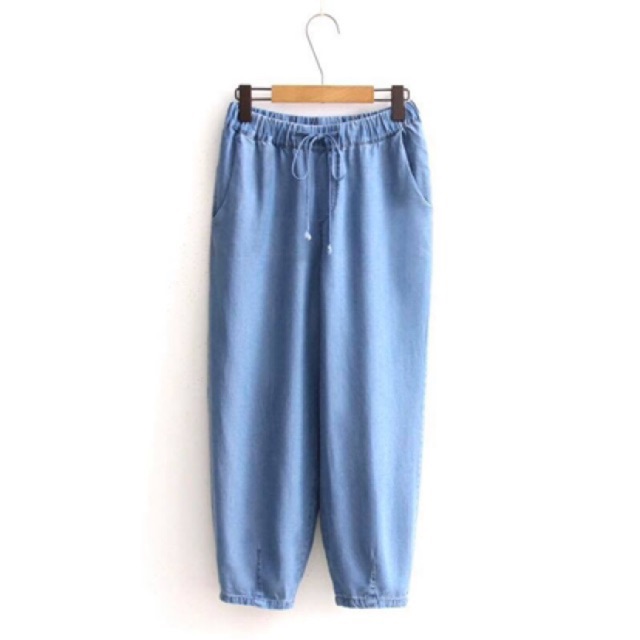 Quần baggy bò giấy - Màu xanh nhạt, chất bò giấy mềm mịn, lưng chun co giãn thoải mái | BigBuy360 - bigbuy360.vn
